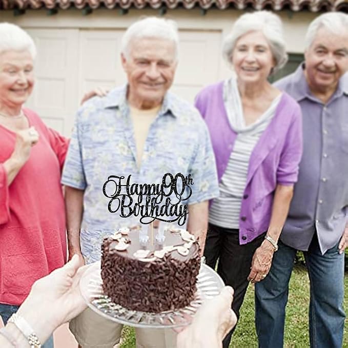 1 Pack Happy 90th Birthday Cake Topper Gold Glitter Number 90 Ninety Years Old Birthday Cake Pick Decoration For 90th Birthday Celebrating Anniversary Party Supplies