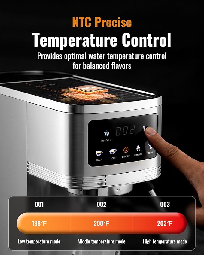 SHARDOR Espresso Machine 20 Bar, Professional Espresso Machine with Milk Frother and Touchscreen, Expresso Coffee Machines with Adjustable Temperature,for Cappuccino, Latte