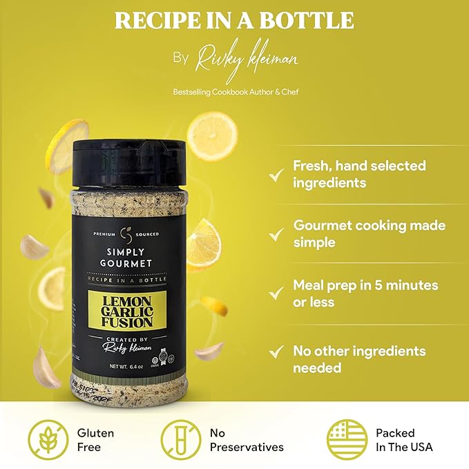 Lemon Garlic Seasoning ?œRecipe in a Bottle????Premium Gourmet Lemon Garlic Spice Blend w/Pepper - Complete Dry Rub & Marinade, 5.7?¯oz ??Kosher, Gluten Free, and No?‘Additions Needed.