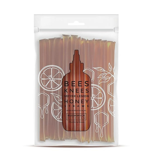 Bees Knees Meyer Lemon Honey Sticks, 50 Sticks, 1tsp Each, Wildflower Honey Straws Infused with a Bright Citrus Squeeze, Foodie Gifts, Tea Gifts