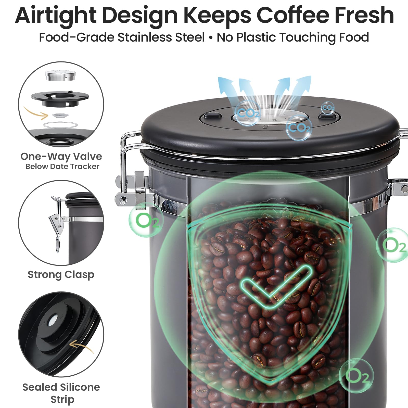 Veken Coffee Canister, Airtight Stainless Steel Food Storage Container,16OZ
