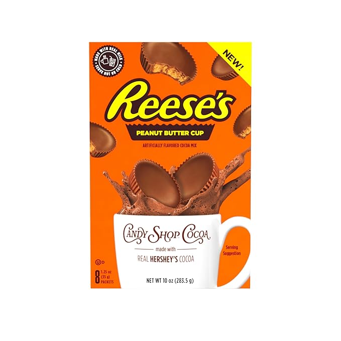 Candy Shop Cocoa Mix Variety Pack, Hot Chocolate, HERSHEY'S Milk Chocolate, REESE?™S Peanut Butter Cup, YORK Peppermint Pattie, Make Hot or Iced, Made With Real Milk, 8 Packets Each (Pack of 24)