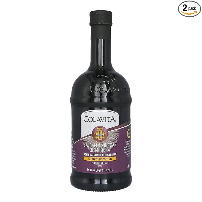 Colavita Balsamic Vinegar of Modena IGP - Signature Edition 2-Pack, 34 oz Bottles, Aged in Wooden Casks, Smooth & Velvety, Ideal for Hot Foods & Salads