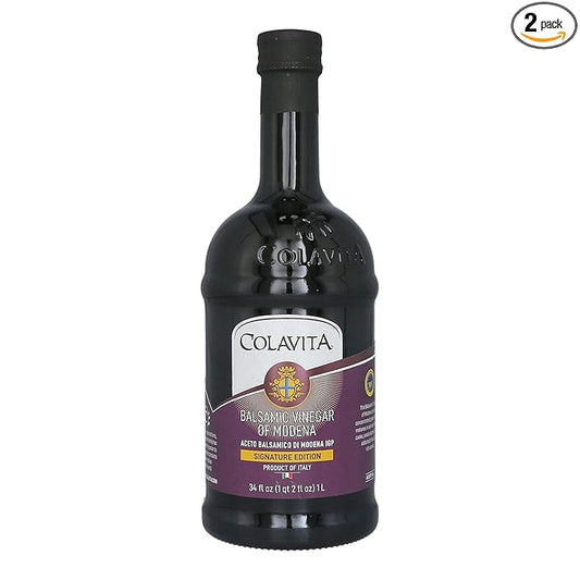 Colavita Balsamic Vinegar of Modena IGP - Signature Edition 2-Pack, 34 oz Bottles, Aged in Wooden Casks, Smooth & Velvety, Ideal for Hot Foods & Salads