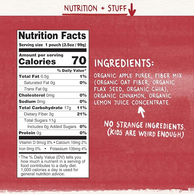 Pumpkin Tree Organics Fruit Snack Pouch, Apple + Fiber + A Sprinkle of Cinnamon, 3.5 Ounce (Pack of 10)