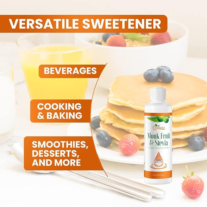 Monk Fruit & Stevia Liquid Sweetener Drops - Natural Sweeteners & Sugar Alternatives - Delicious Blend with No Bitter Aftertaste -Concentrated Sweetener Liquid Drops Extract ??8 Fl Oz (2 packs)
