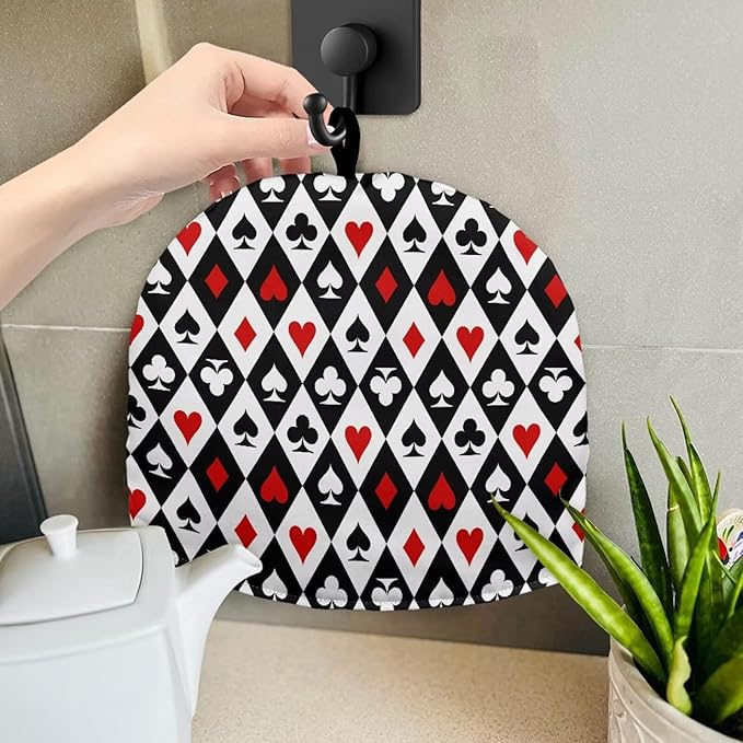 Poker Suit Print Large Tea Cozy for Teapot Extra Thick Tea Pot Cover Home Kitchen Decoration Insulated Teapot Cozy Dust Kitchen Accessories for Home Daily
