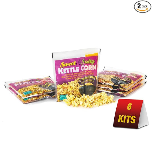 All in One Popcorn Packs - Wabash Valley Farms Sweet & Salty Kettle Corn, Popcorn Kernels for Popcorn Machine, 6 Popcorn Kits