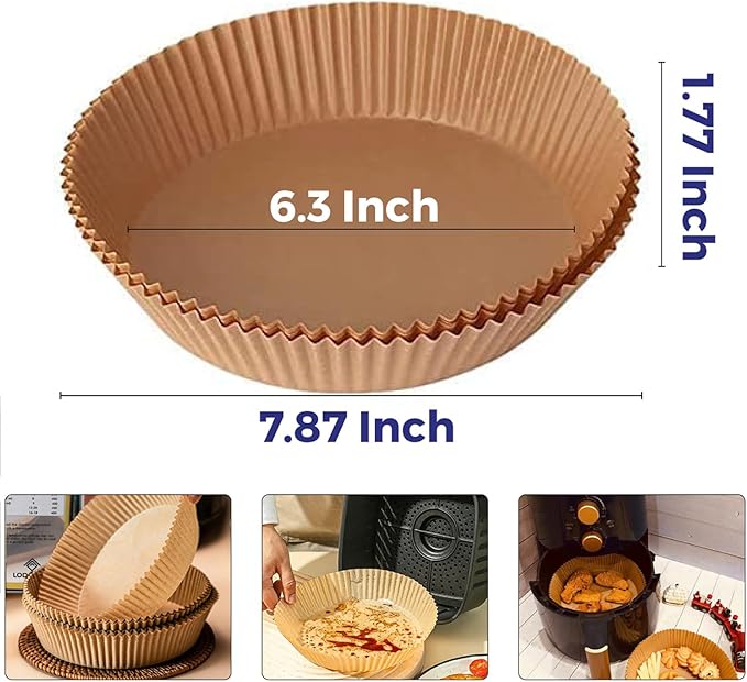 Air Fryer Disposable Paper Liner- 50 Pcs Non Stick Parchment Paper Liner for Air Fryer - Lodgisity Water Proof,Oil-Proof Liners for Baking, Roasting And Microwave (6.3 in x 1.7 in)