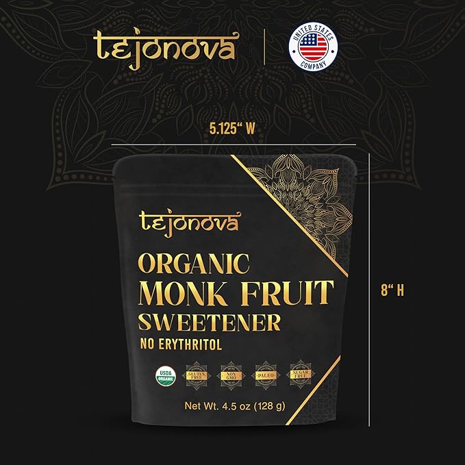 Organic Monk Fruit Powder, Pure Monk Fruit Sweetener No Erythritol, Monkfruit Sweetener Pure