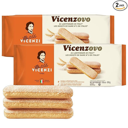 Matilde Vicenzi Vicenzovo Ladyfingers 14.10oz - Classic Italian Biscuits, Ladyfingers Cookies for Tiramisu, Kosher Dairy Cookies, Italian Bakery Dessert Gifts For Special Occasions 7.05 oz (200g), 2Pk