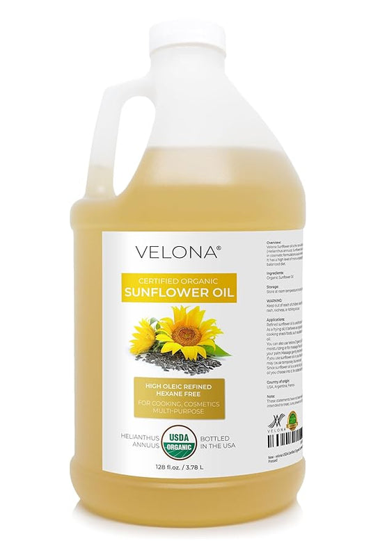 velona USDA Certified Organic Sunflower Oil - 1 Gallon / 128 Fl Oz | 100% Pure and Natural Carrier