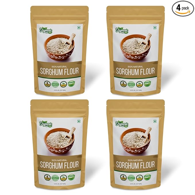 Organic Zing Pure and Organic Sorghum Flour | Organic Jowar Flour | Sorghum Flour Gluten Free | USDA Certified | Product of India - 227 gm (8 oz) - Pack of 4
