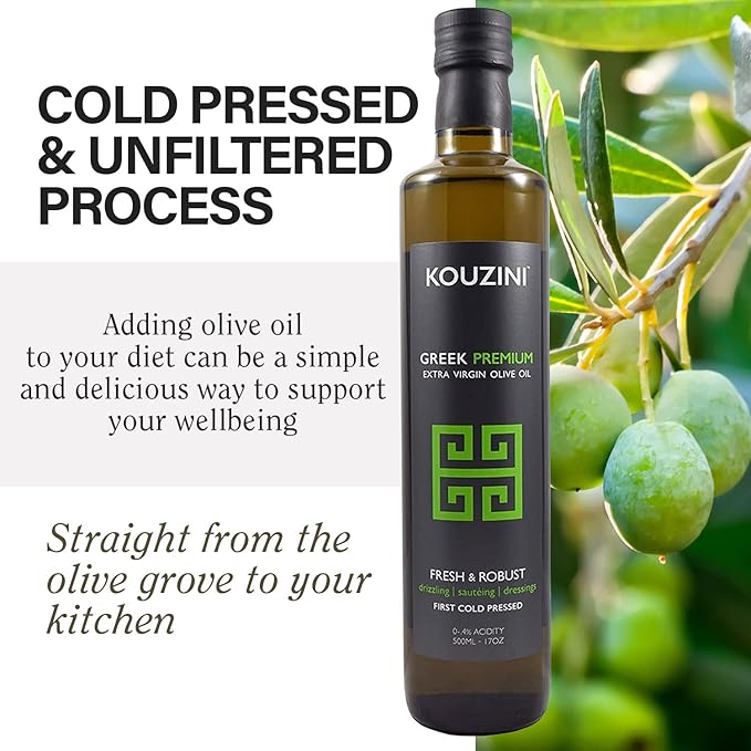 Kouzini Greek Premium Extra Virgin Olive Oil, Cold Pressed, Single Origin, Rich Flavor & Aroma, 500ml