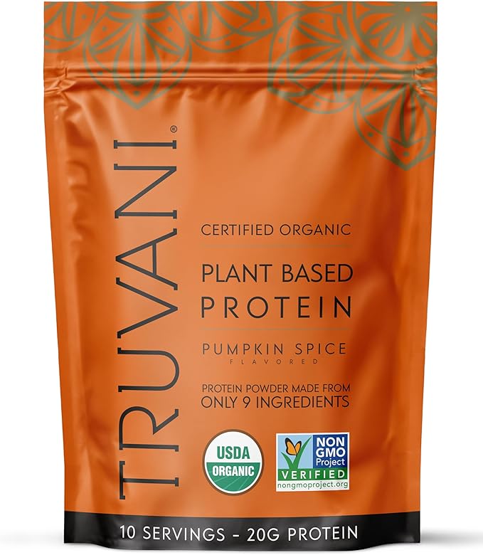 Truvani Vegan Pea Protein Powder | Pumpkin Spice | 20g Organic Plant Based Protein | 10 Servings |