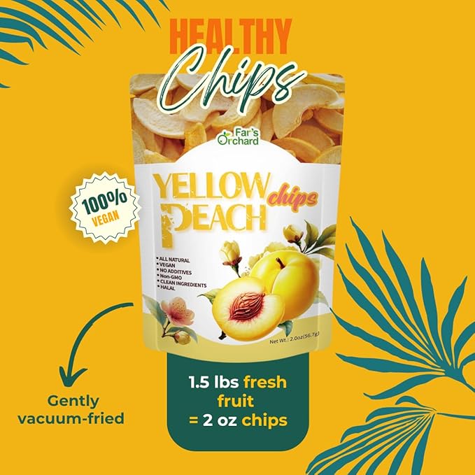Far's Orchard Yellow ?츿each??Chips????4?츿ack (2?칚z Resealable Bags), Crunchy Dried Fruit Snack, Vegan, Non GMO, No Additives