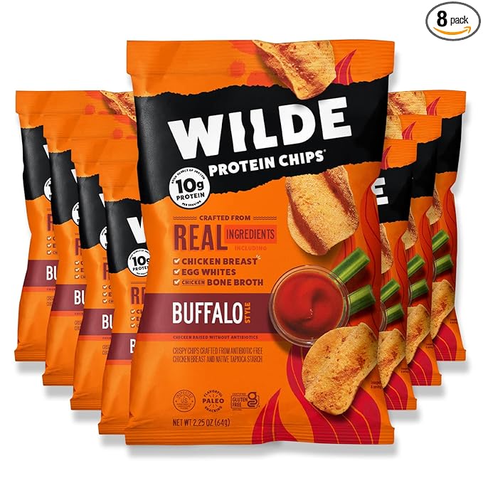 WILDE Buffalo Protein Chips, Thin and Crispy, High Protein, Keto Friendly, Made with Real Ingredients, 2.25oz Bags (Pack of 8)??,<div>