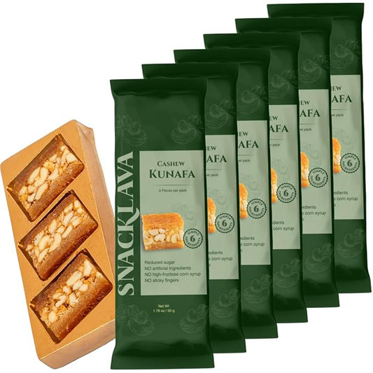 Snacklava Cashew Kunafa Bites - 6 Pack (3 Pieces per Pack) - No Artifical Ingredients, Colors or Preservatives