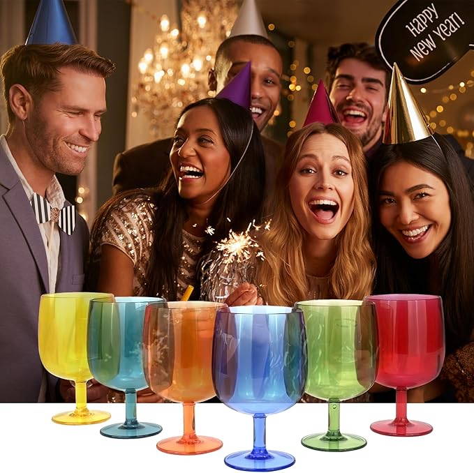 Yalin Set of 6 Unbreakable 12 oz Acrylic Plastic Wine and Water Tumbler Stackable Goblets. (Multicolor, 12 oz)