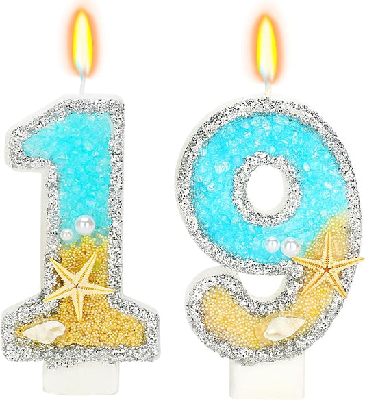 Birthday Candle for Cake, Beach Starfish Sequins Candles, 2.76 inch Cake Topper Decoration for Birthday Party (Number 19)