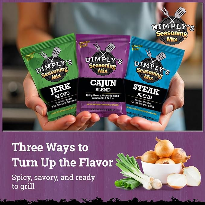 Dimply's Cajun, Jerk,Steak Seasoning Mix,Marinade and Dry Rub Perfect for Steak,Chicken,Vegetables, Tofu - Gluten Free,Preservative Free and MSG Free -Vegan Friendly (2 pack each & 6 ounce)