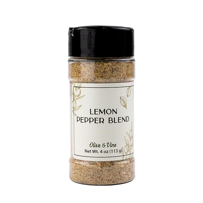 Olive & Vine Lemon Pepper Seasoning, Zesty Citrus & Pepper, For Grilled Meats & Vegetables, Rich Tradition, Authentic Taste, For Global Recipes (4 Ounce)