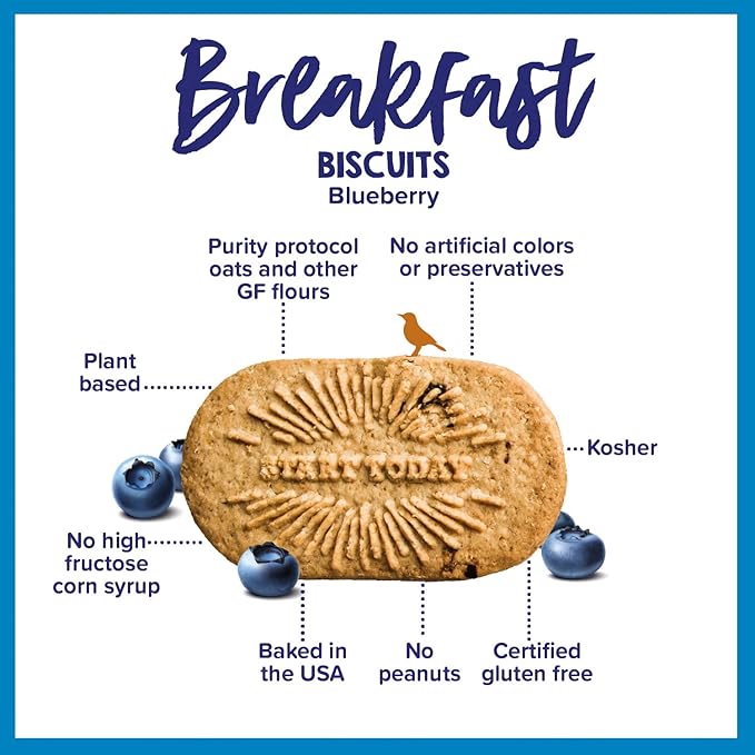Goodie Girl, Blueberry Breakfast Biscuits | 16 Packs | Gluten Free | Plant Based | Peanut Free | Kosher | Includes 4 Boxes, 16 Packs Total