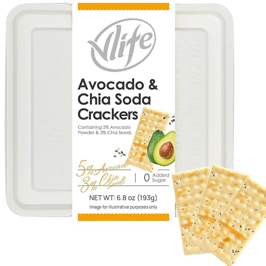 V-LOONG Avocado Chia Soda Crackers, Vlife Baked Saltine Crackers, No Added Sugar Healthy Snacks (1 PACK, 6.8 Ounce)
