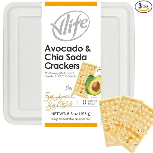 V-LOONG Avocado Chia Soda Crackers, Vlife Baked Saltine Crackers, No Added Sugar Healthy Snacks, (3 PACK, 20.4 Ounce)