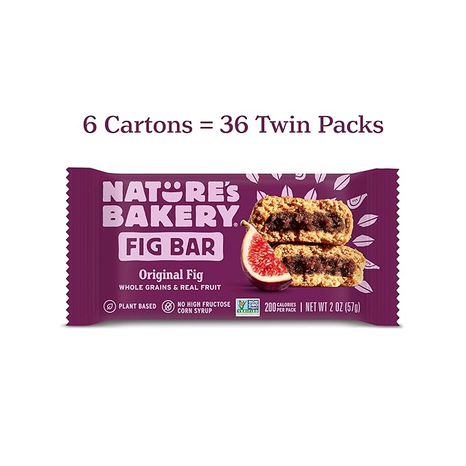 Nature?™s Bakery Whole Wheat Fig Bars, Original Fig, Real Fruit, Vegan, Non-GMO, Snack bar, 6 boxes with 6 twin packs (36 twin packs)