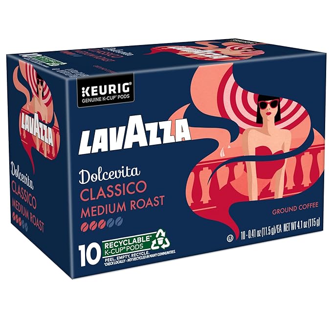 Lavazza Dolcevita Classico, Single-Serve Keurig K-Cup Pods, Medium Roast Coffee, 60-Count Box (6 Packs of 10)