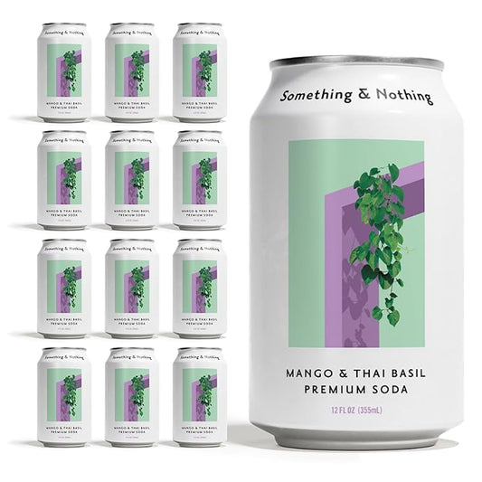 Something & Nothing Mango & Thai Basil Flavored Sparkling Water | Lightly Carbonated & Full of Flavor with Added Grape & Lemon Juice | Vegan & Low Calorie Premium Soda | 12 Fl Oz Cans (Pack of 12)