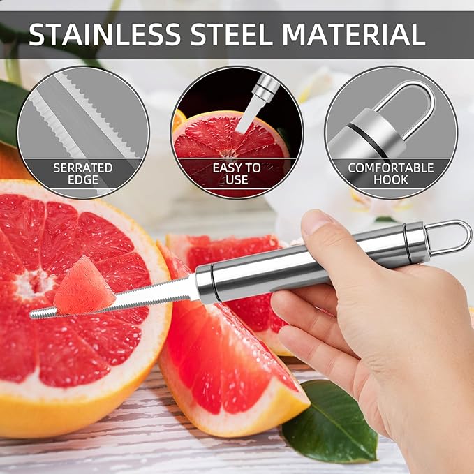 2PCS Grapefruit Knife Set, Curved Serrated Stainless Steel Fruit Knife for Grapefruit, Orange, Lemon, Kiwi, Avocado - Easy to Hang, Dishwasher Safe, Ergonomic Handle for Effortless Peeling and Slicing