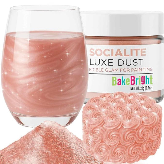 Bulk (20g) Rose Gold Luster Dust Edible Glitter for Cocktails | Premium Edible Rose Gold Luster Dust for Cake Decorations - Pink Edible Glitter for Drinks Cupcakes Cookies Cakes Food Paint
