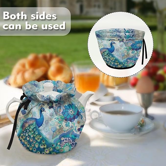 Peacock Tea Cozy for Teapot Insulated Lotus Tea Cosy for Teapot for Women Tea Pot Cover Home Kitchen Decorative Teapot Dust Protector