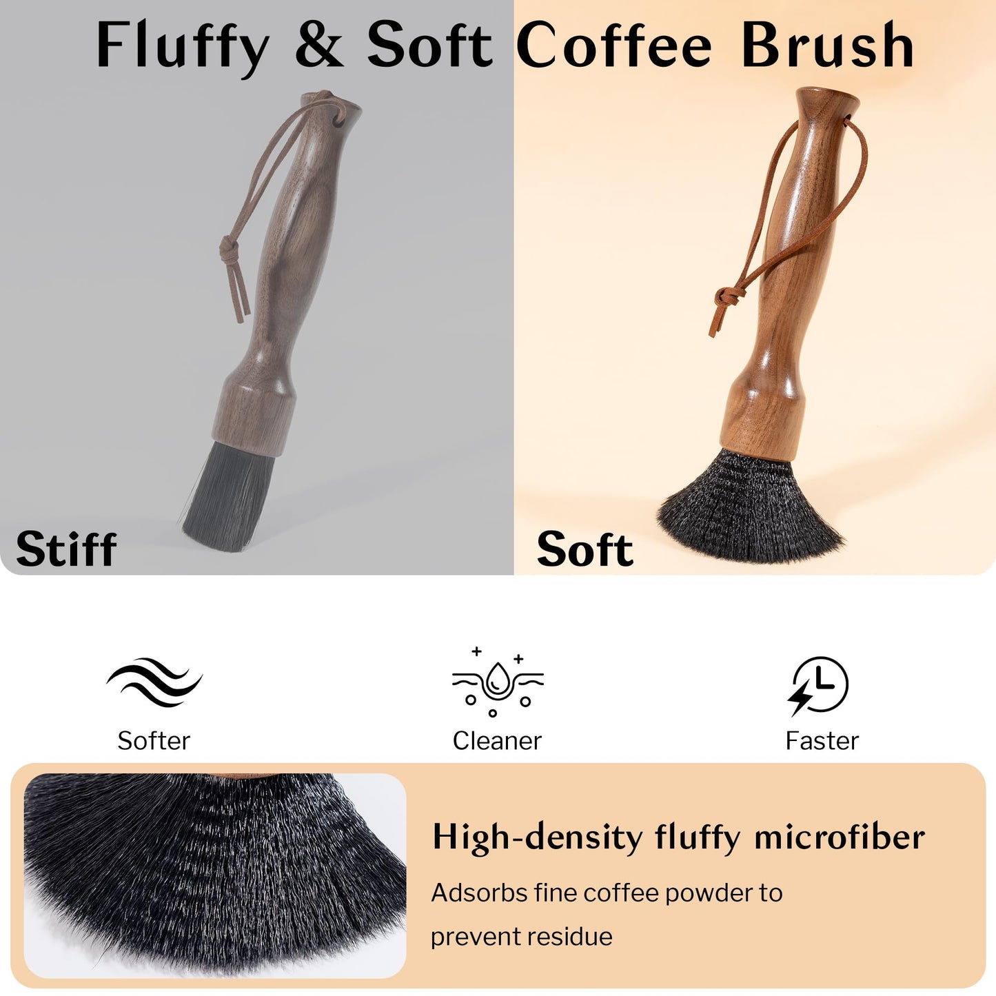 Belongtous Coffee Grinder Cleaning Brush, Fluffy & Soft Bristles Coffee Brush and Walnut Wood