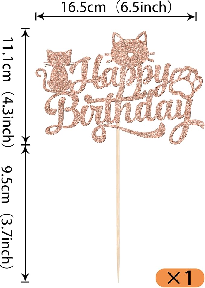 1 Pack Cat Happy Birthday Cake Topper Glitter Black Lovely Cat Cupcake Food Picks Cat Lover Kitten Pet Theme Baby Shower Kids Birthday Wedding Party Cake Decoration Supplies Rose Gold