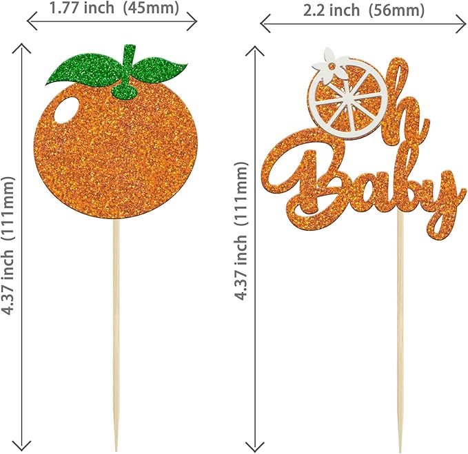 24Pcs Little Cutie Cupcake Toppers Glitter Orange Oh Baby Cupcake Picks Citrus Theme Baby Shower Decorations for Cutie Kids Birthday Party Baby Shower Gender Reveal Fruit Party Supplies