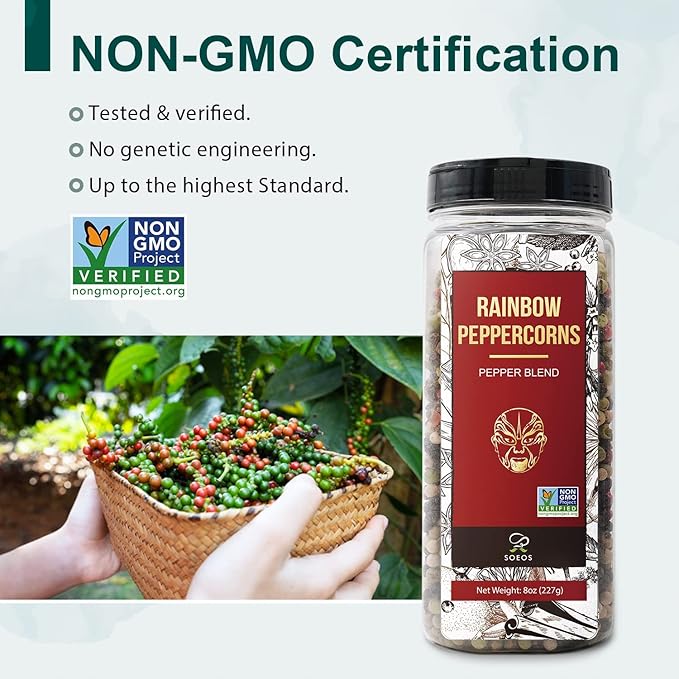 Soeos Rainbow Peppercorns, 16oz (Pack of 2), Non-GMO, Kosher, Packed to Keep Peppers Fresh, Peppercorn for Grinder Refill, Whole Peppercorns