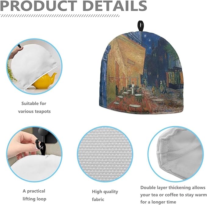 Tea Cozy for Teapot Insulated Decorative Kettle Cover with Handle Oil Painting Dust Cover Lightweight Extra Thick Tea Pot Cover Dome Shaped for Keeping Warm Can Hung and Folded (Blue)
