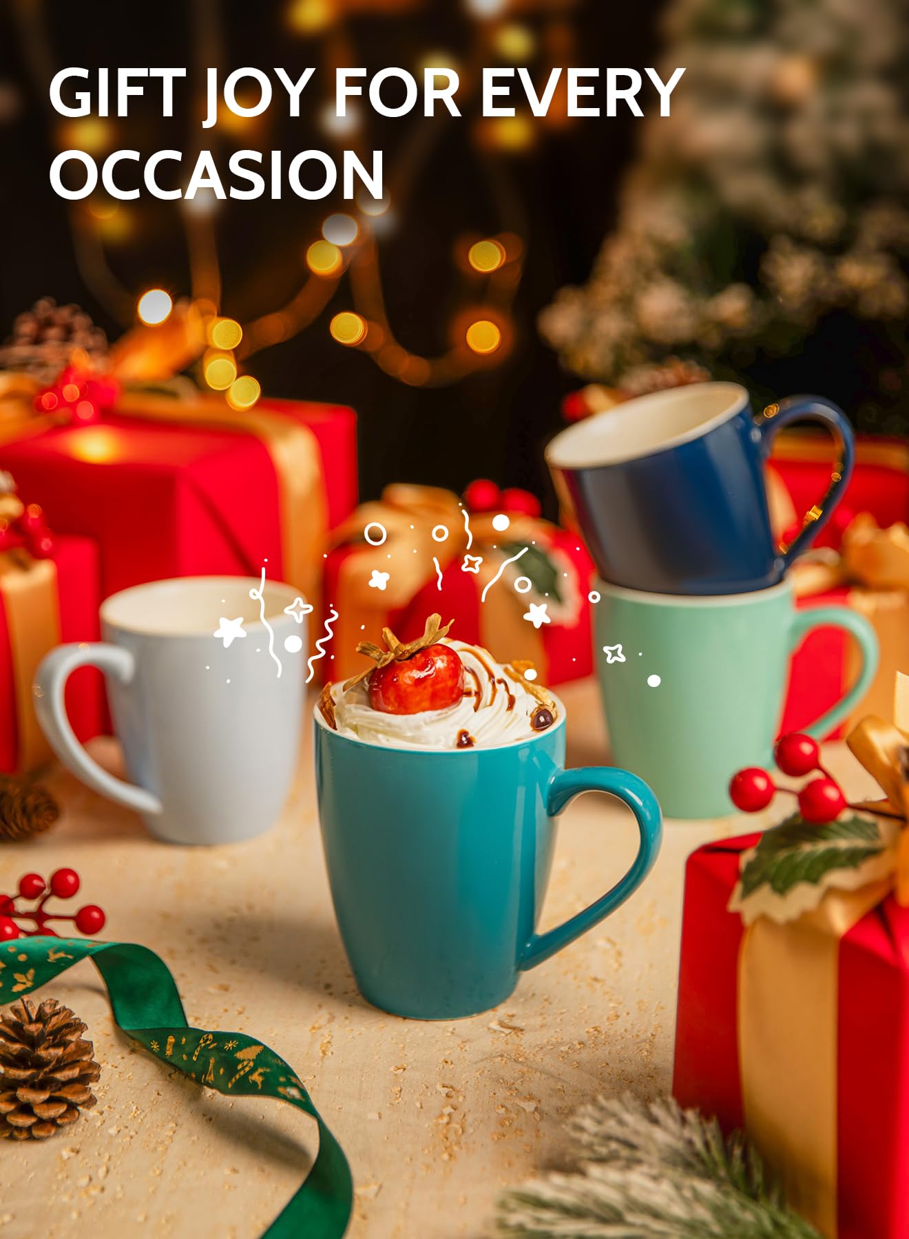 Sweese Porcelain Coffee Mugs - 16 Ounce - Set of 6, Cups for Latte, Hot Tea, Cappuccino, Mocha
