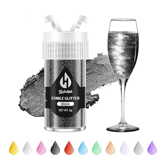 Black Edible Glitter ??6g Luster Dust Drink Glitter, Food Grade Shimmer Powder for Cocktails, Cakes, Beverages, Chocolate & Candy