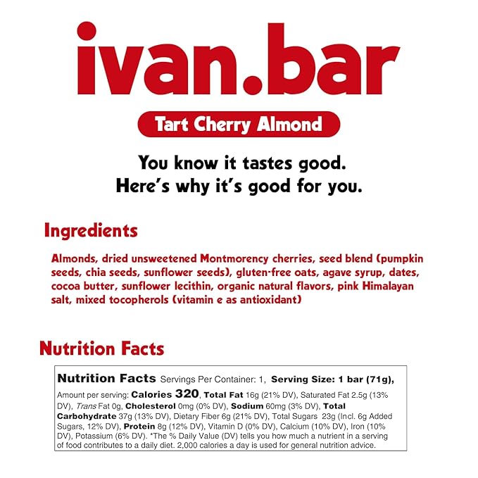 Protein Packed Energy Snack Bar | Provides Healthy Energy | Vegan, All Natural Ingredients | Soy, Dairy & Gluten Free (2.5 Ounce (Pack of 12 Bars), Tart Cherry)