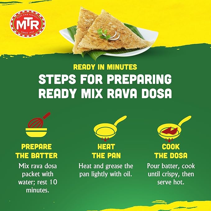 MTR Instant Rava Dosa Mix - Ready to Cook Authentic Indian Breakfast, Lunch, Dinner or Snack Meal - No Added Preservatives - A Quick & Easy Recipe Suitable for Vegetarians - (500g, Pack of 3)