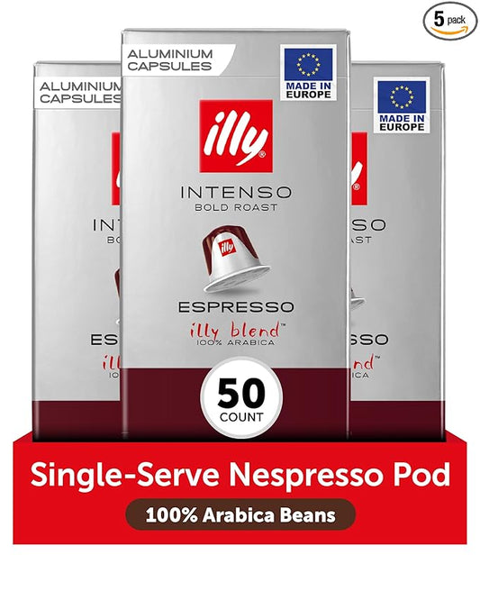 illy Aluminum Espresso Capsules - Compatible with Nespresso Machines - Intenso Bold Roast Coffee- Full of Flavor - Notes of Cocoa and Dried Fruit - Single Serve Capsules - 10 Count (Pack of 5)