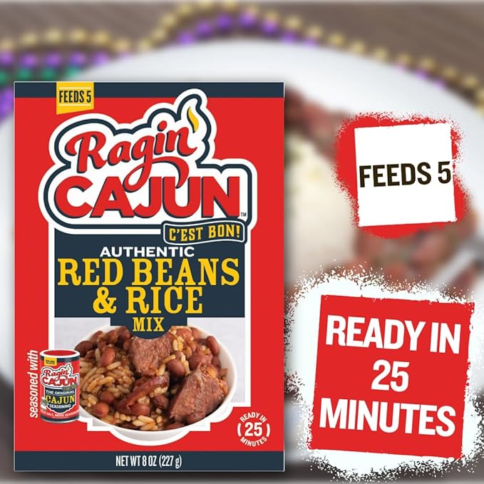 Ragin Cajun Red Beans and Rice 8oz (Pack of 1) - Easy, Authentic, and Delicious - No MSG Added - Seasoned for Authentic Flavor - Innovative and Delicious