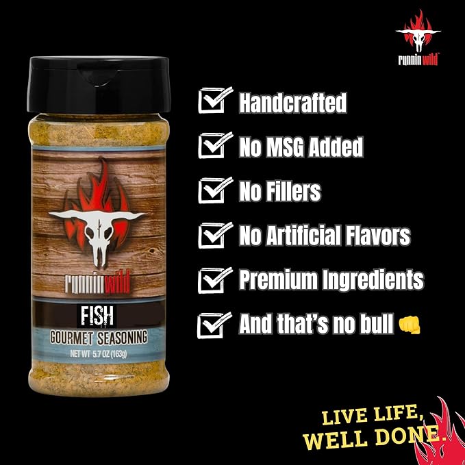 Fish Seasoning | Premium Seafood seasoning w/gourmet spices and natural lemon flavor | Runnin??Wild Foods, 5.7 ounces
