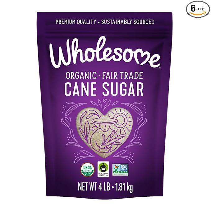 Wholesome Sweeteners 4-Pound Organic Cane Sugar, Fair Trade, Non GMO, Gluten Free & Vegan for Baking and Sweetening, 6 Pack