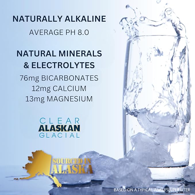 Clear Alaskan Fresh Glacier Water, Naturally Alkaline - Bottled in Aluminum with No Plastic | 16 Fl Oz (473 ml) - Pack of 12 | Natural glacial mineral water, bottled at the source in aluminum bottles
