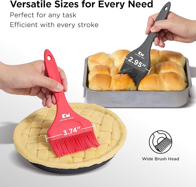 Kitchen Mama Platinum Silicone Extra Wide Pastry & Basting Brush Utensil Set ??Heat Resistant, Dishwasher Safe, BBQ Grilling, Cooking, Baking, Perfect For Outdoor, and Butter, Egg Wash, Oil and Sauce